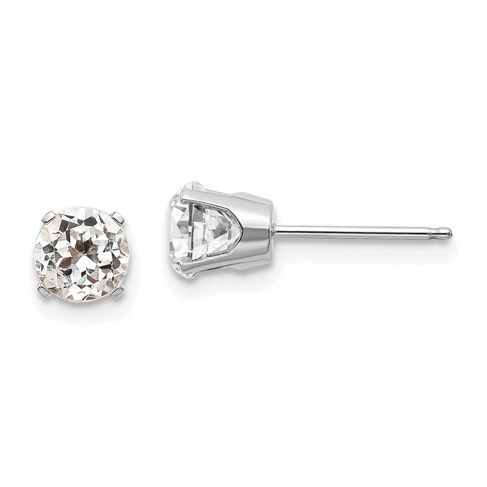 14k White Gold 5mm White Topaz Stud Earrings-XBE136