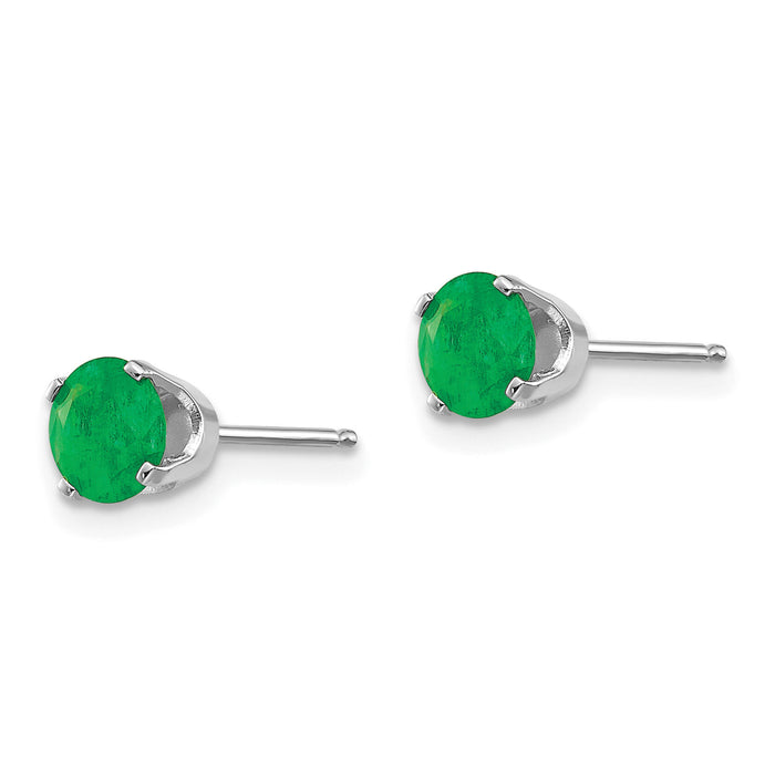 14k White Gold 5mm Emerald Stud Earrings-XBE137