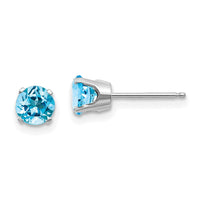 14k White Gold 5mm Blue Topaz Stud Earrings-XBE143