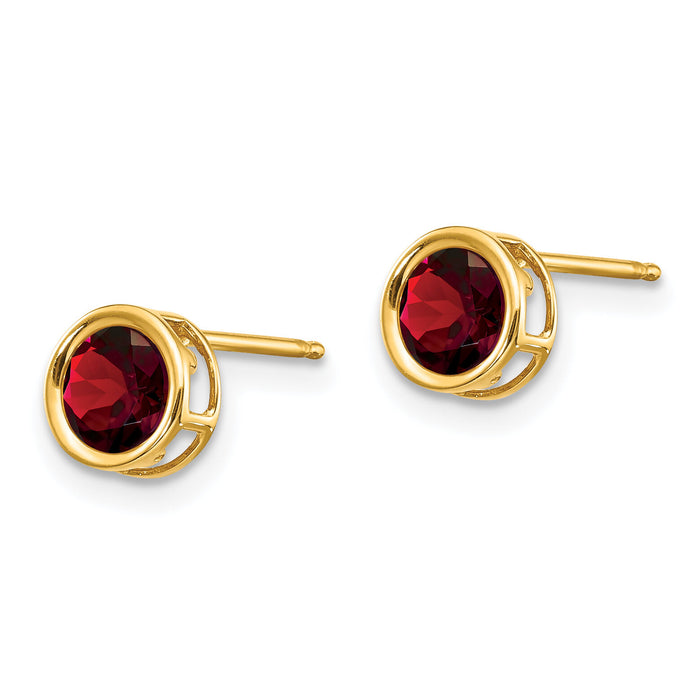 14k 5mm Bezel Garnet Stud Earrings-XBE144