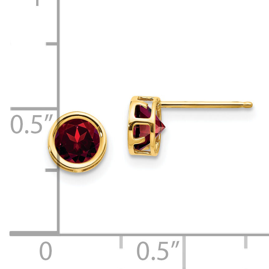 14k 5mm Bezel Garnet Stud Earrings-XBE144