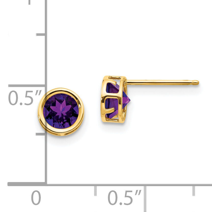 14k 5mm Bezel Amethyst Stud Earrings-XBE145