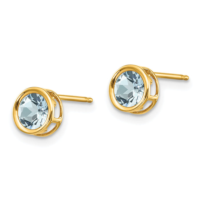 14k 5mm Bezel Aquamarine Stud Earrings-XBE146