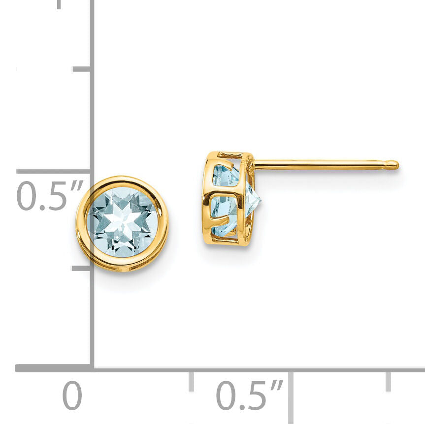 14k 5mm Bezel Aquamarine Stud Earrings-XBE146