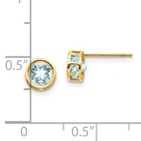 14k 5mm Bezel Aquamarine Stud Earrings-XBE146