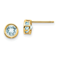 14k 5mm Bezel Aquamarine Stud Earrings-XBE146