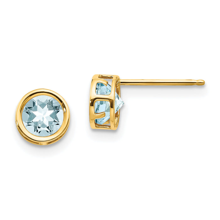 14k 5mm Bezel Aquamarine Stud Earrings-XBE146