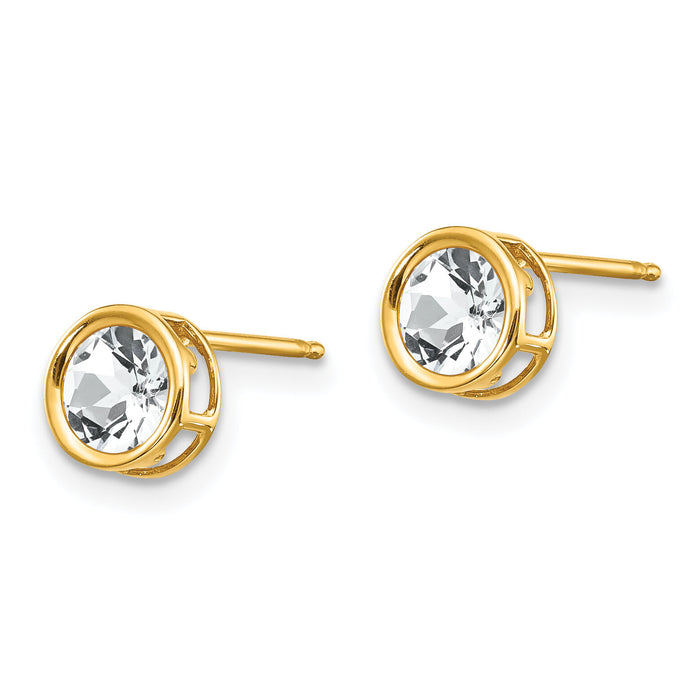 14k 5mm Bezel White Topaz Stud Earrings-XBE147