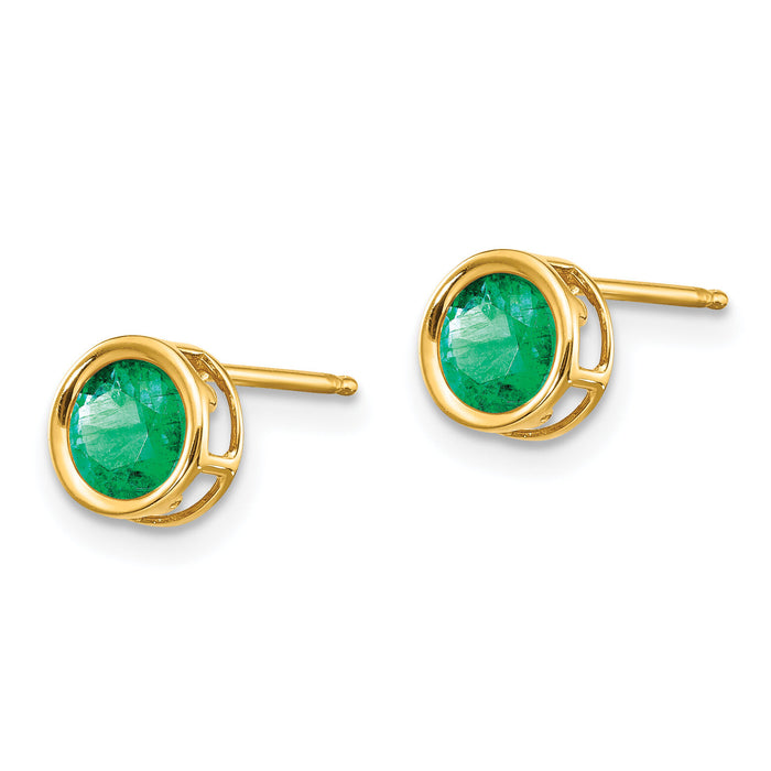 14k 5mm Bezel Emerald Stud Earrings-XBE148