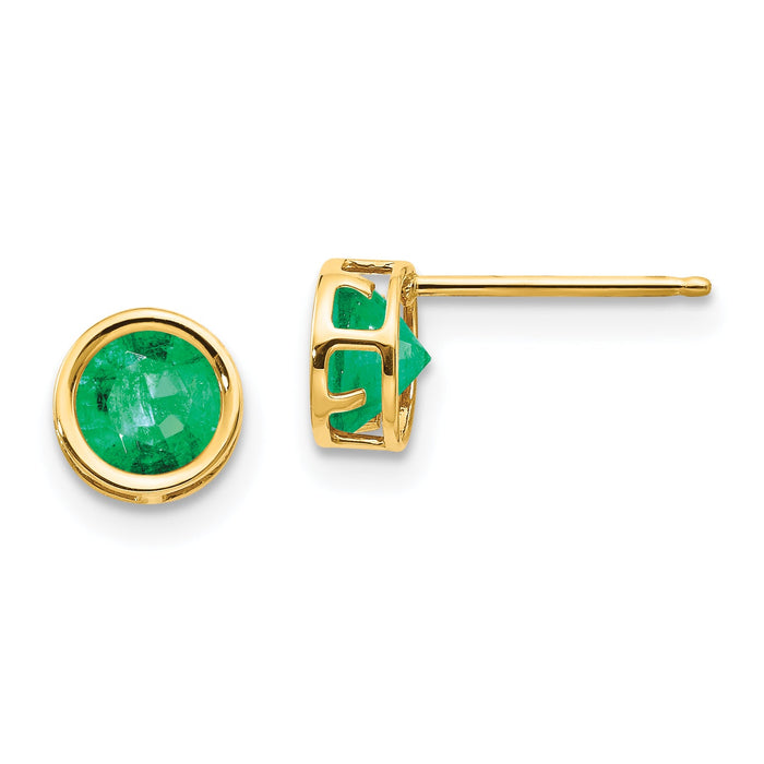 14k 5mm Bezel Emerald Stud Earrings-XBE148