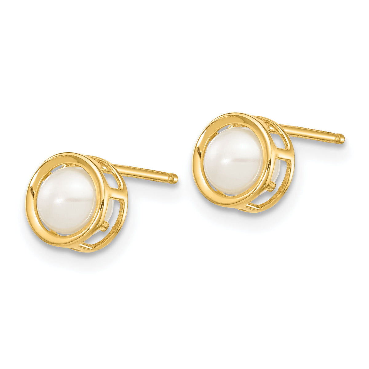 14k 4.5mm Bezel FW Cultured Pearl Stud Earrings-XBE149