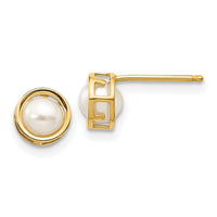 14k 4.5mm Bezel FW Cultured Pearl Stud Earrings-XBE149
