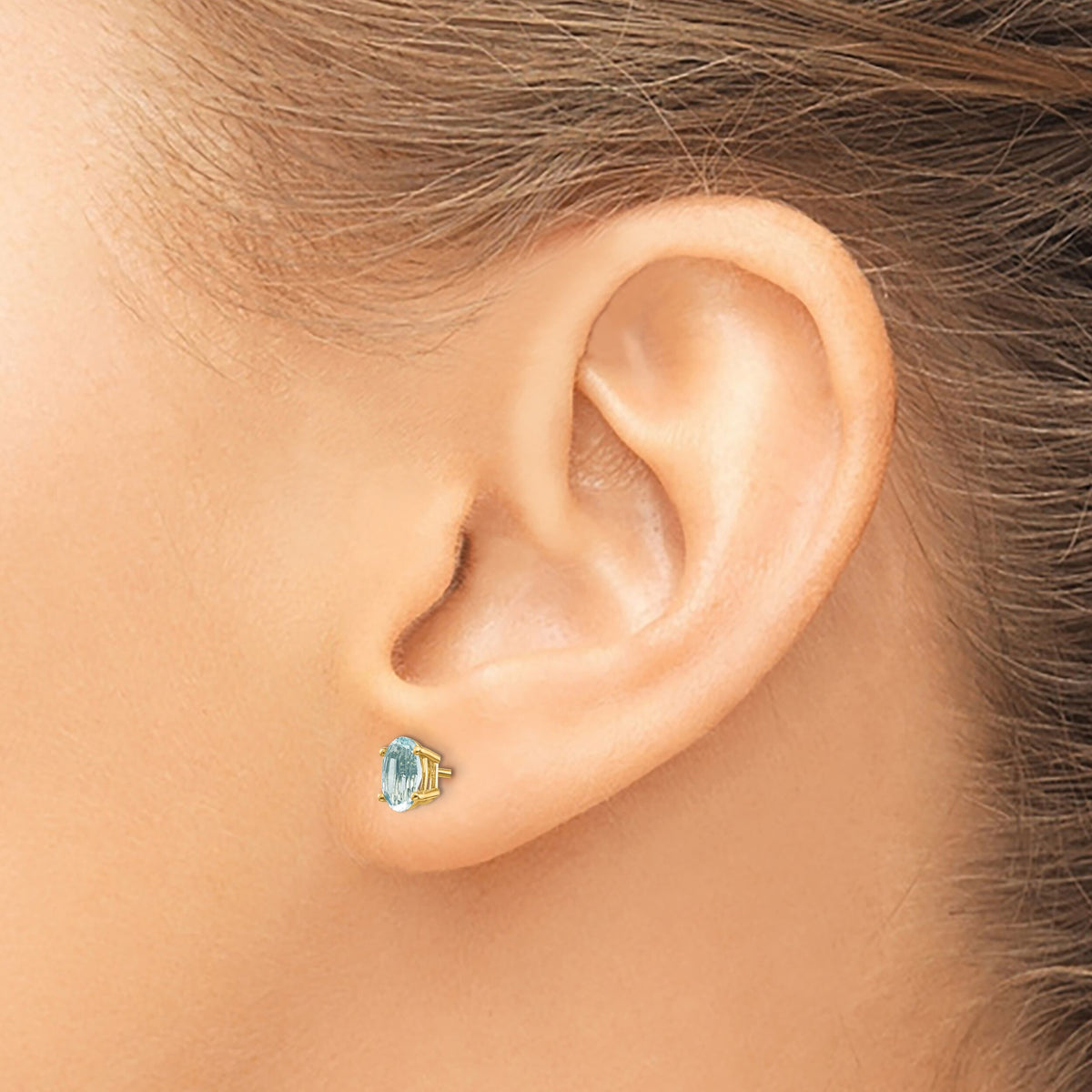 14k 6x4 Oval March/Aquamarine Post Earrings-XBE15