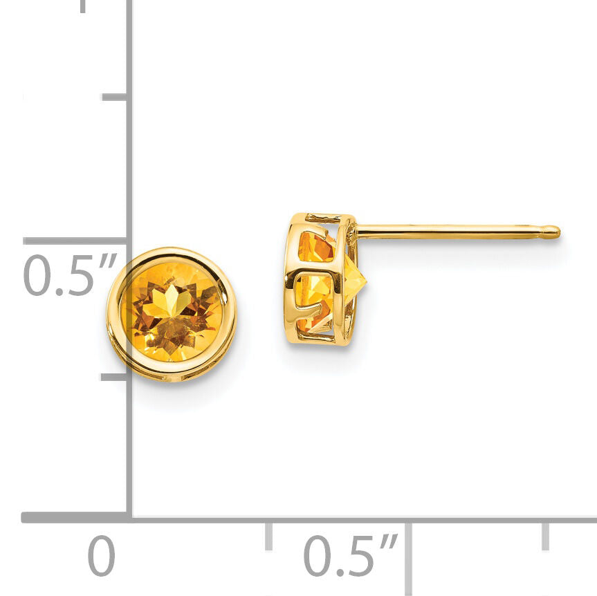 14k 5mm Bezel Citrine Stud Earrings-XBE154
