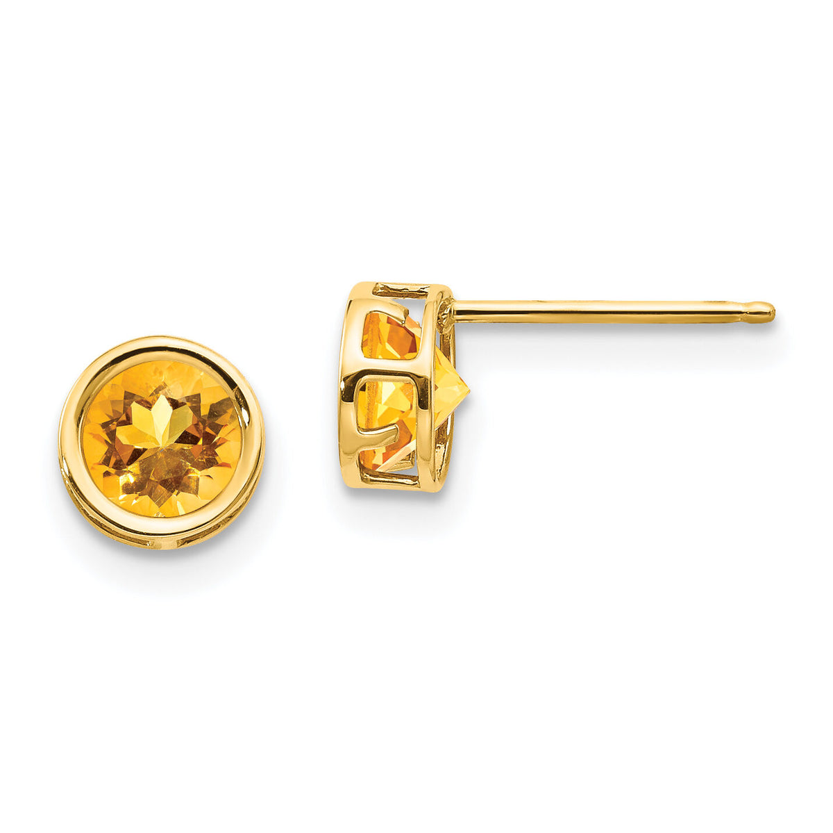 14k 5mm Bezel Citrine Stud Earrings-XBE154