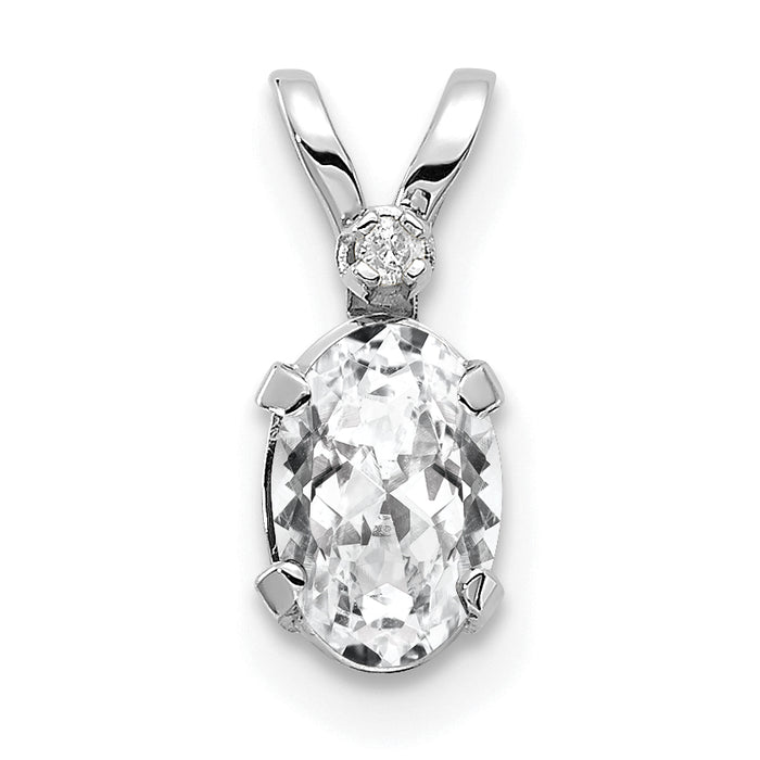 14K White Gold Diamond and White Topaz Birthstone Pendant-XBE159W