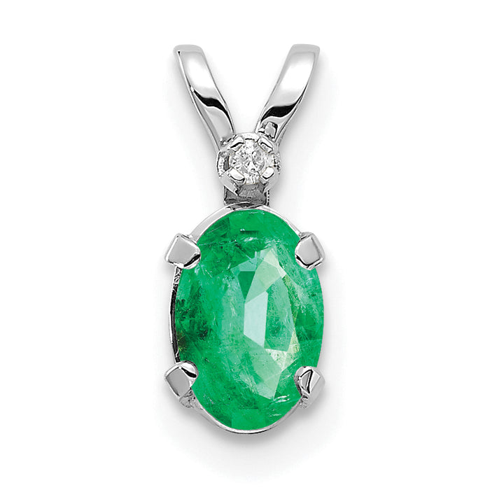 14K White Gold Diamond and Emerald Birthstone Pendant-XBE160W