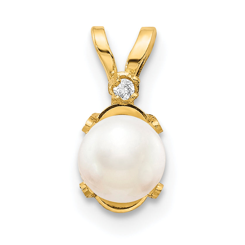 14k Diamond & FW Cultured Pearl Birthstone Pendant-XBE161