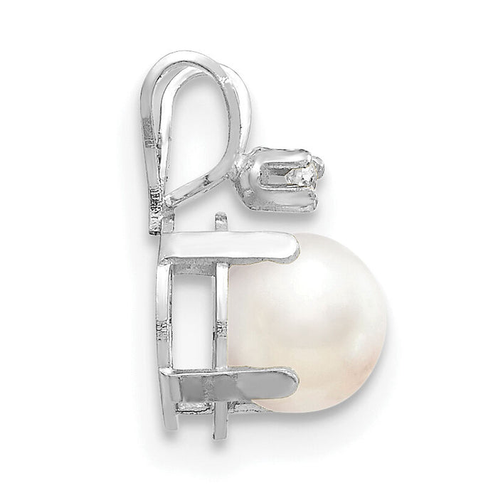14K White Gold Diamond and FW Cultured Pearl Birthstone Pendant-XBE161W