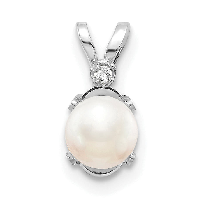 14K White Gold Diamond and FW Cultured Pearl Birthstone Pendant-XBE161W