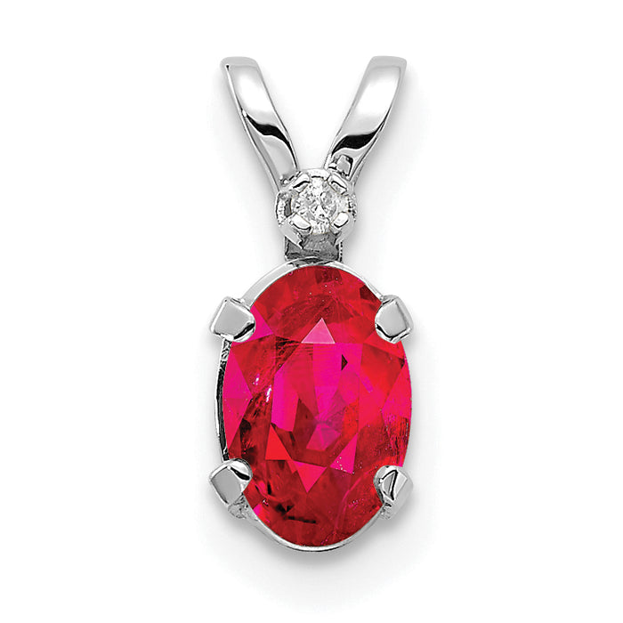 14K White Gold Diamond and Ruby Birthstone Pendant-XBE162W
