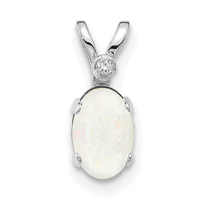 14K White Gold Diamond and Opal Birthstone Pendant-XBE165W