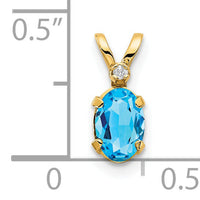14k Diamond & Blue Topaz Birthstone Pendant-XBE167
