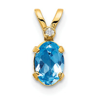 14k Diamond & Blue Topaz Birthstone Pendant-XBE167