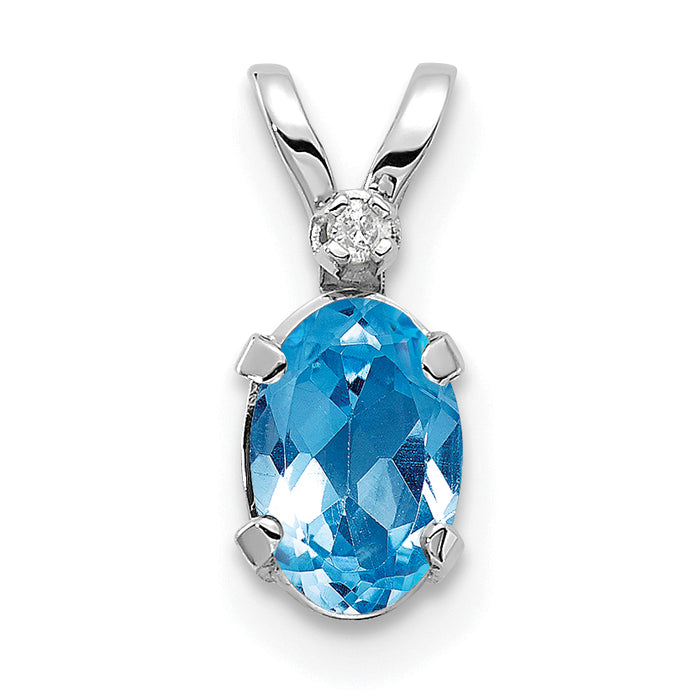 14K White Gold Diamond and Blue Topaz Birthstone Pendant-XBE167W