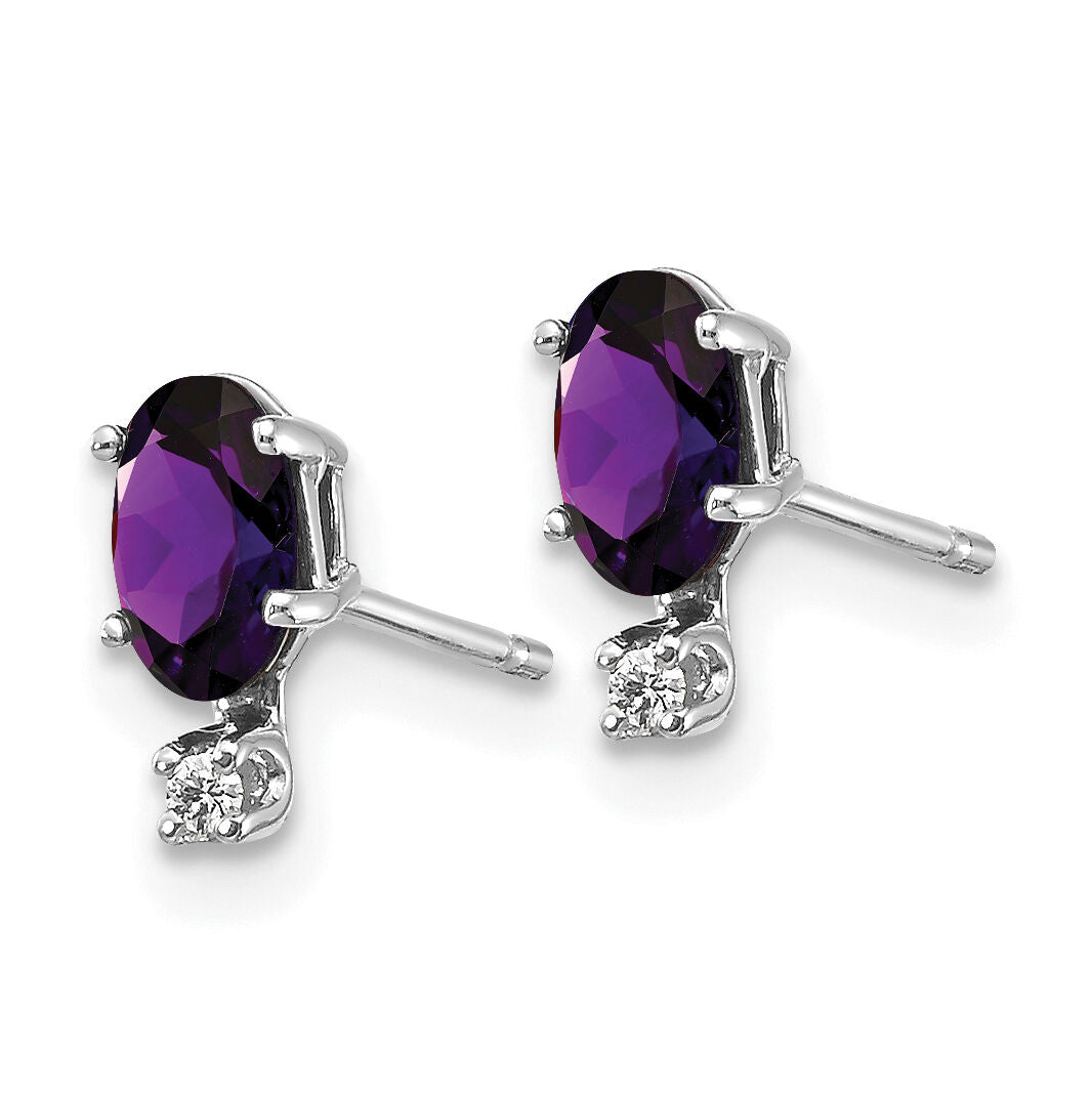 14K White Gold Diamond and Amethyst Birthstone Earrings-XBE181W