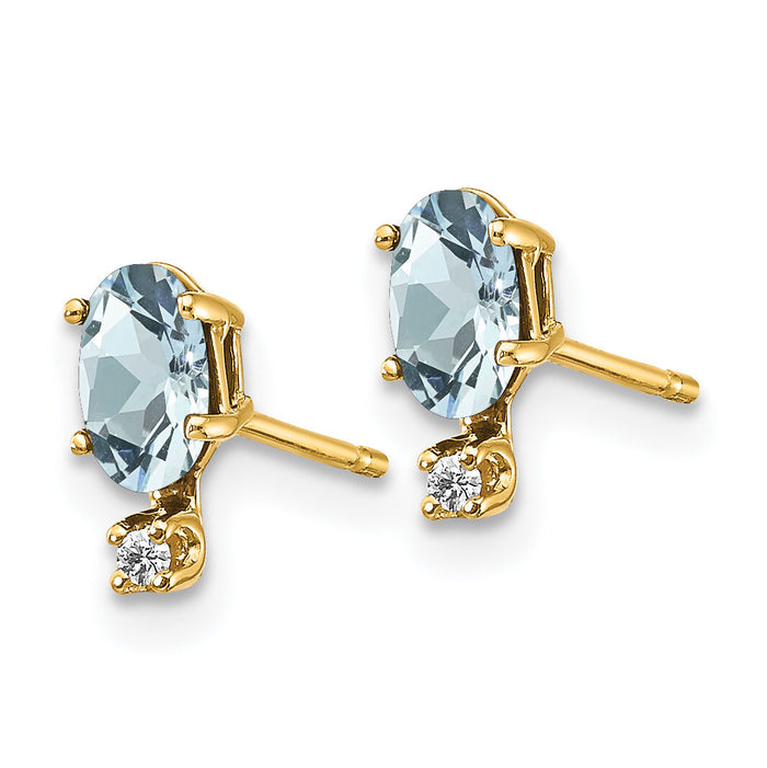 14k Diamond & Aquamarine Birthstone Earrings-XBE182