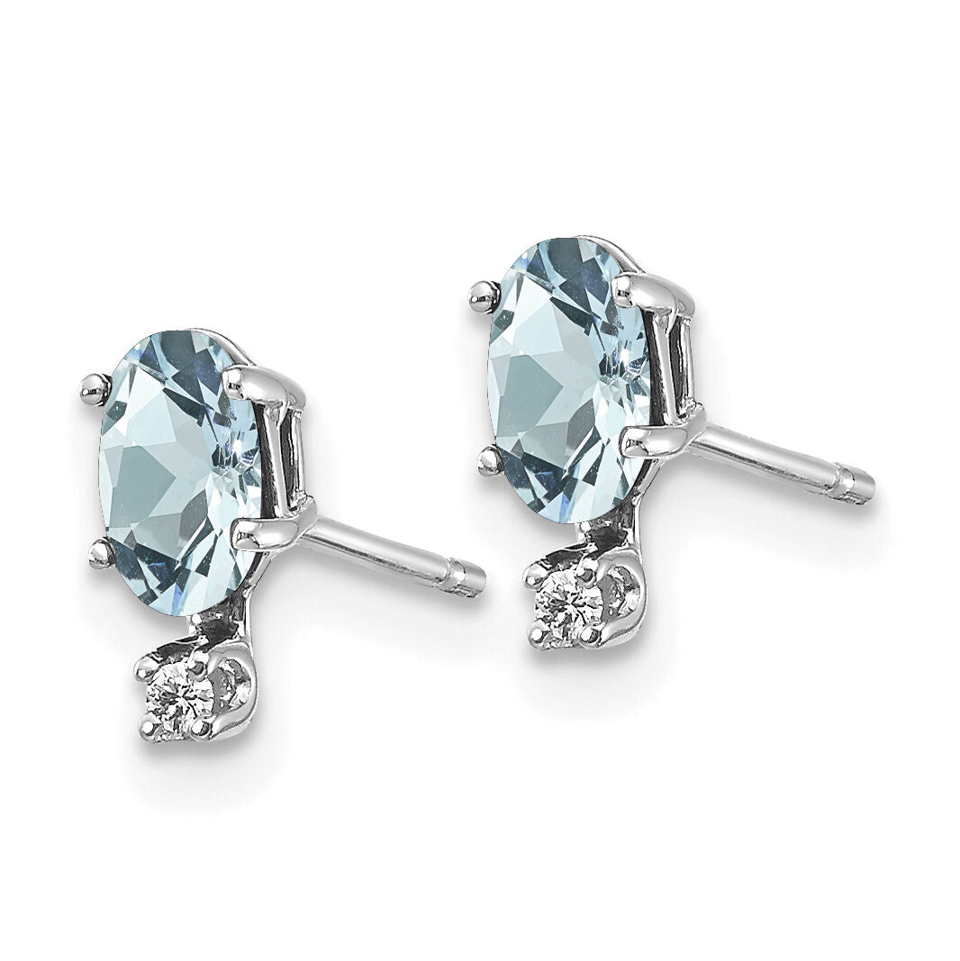 14K White Gold Diamond and Aquamarine Birthstone Earrings-XBE182W