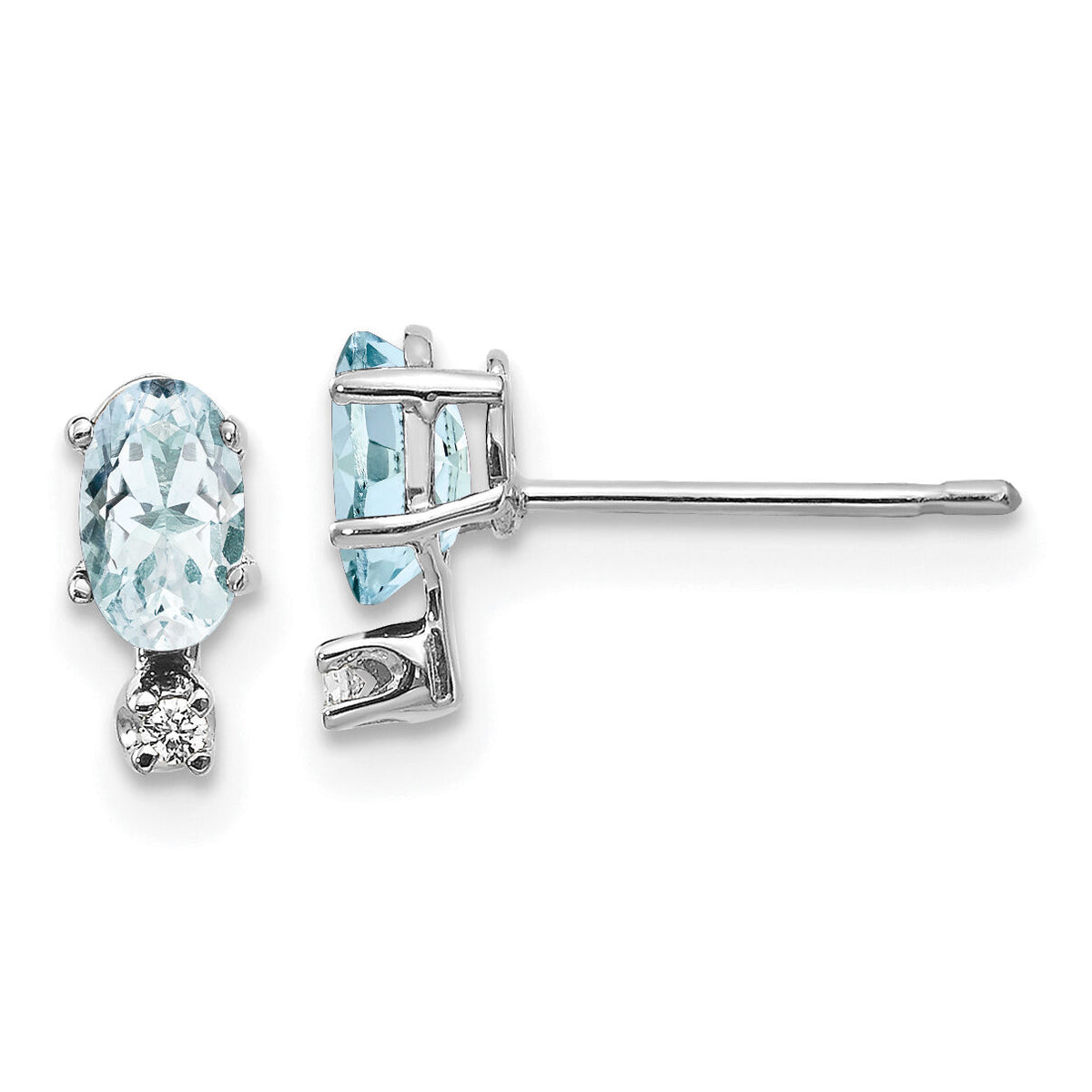 14K White Gold Diamond and Aquamarine Birthstone Earrings-XBE182W