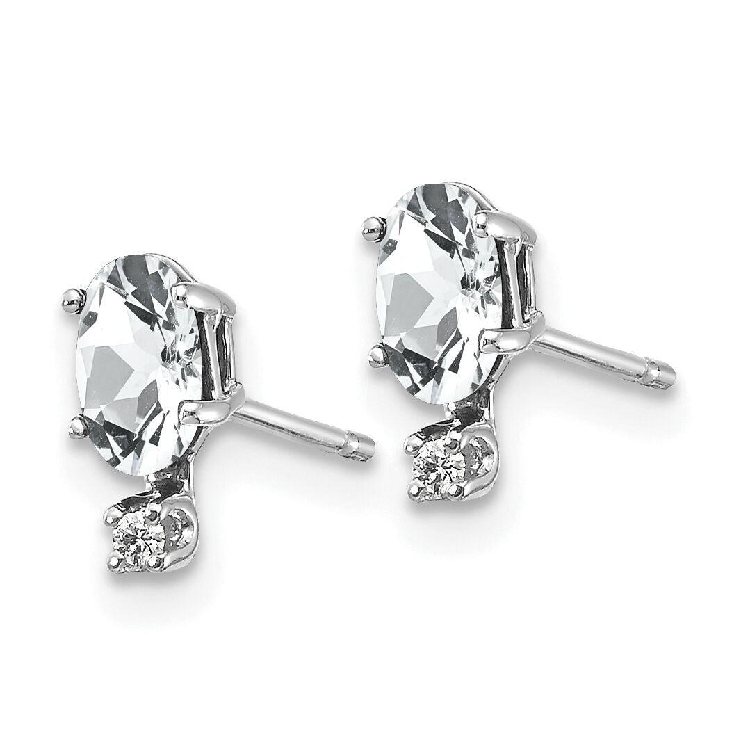 14K White Gold Diamond and White Topaz Birthstone Earrings-XBE183W