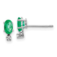 14K White Gold Diamond and Emerald Birthstone Earrings-XBE184W