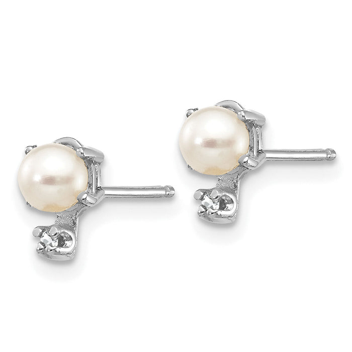 14K White Gold Diamond and FW Cultured Pearl Birthstone Earrings-XBE185W