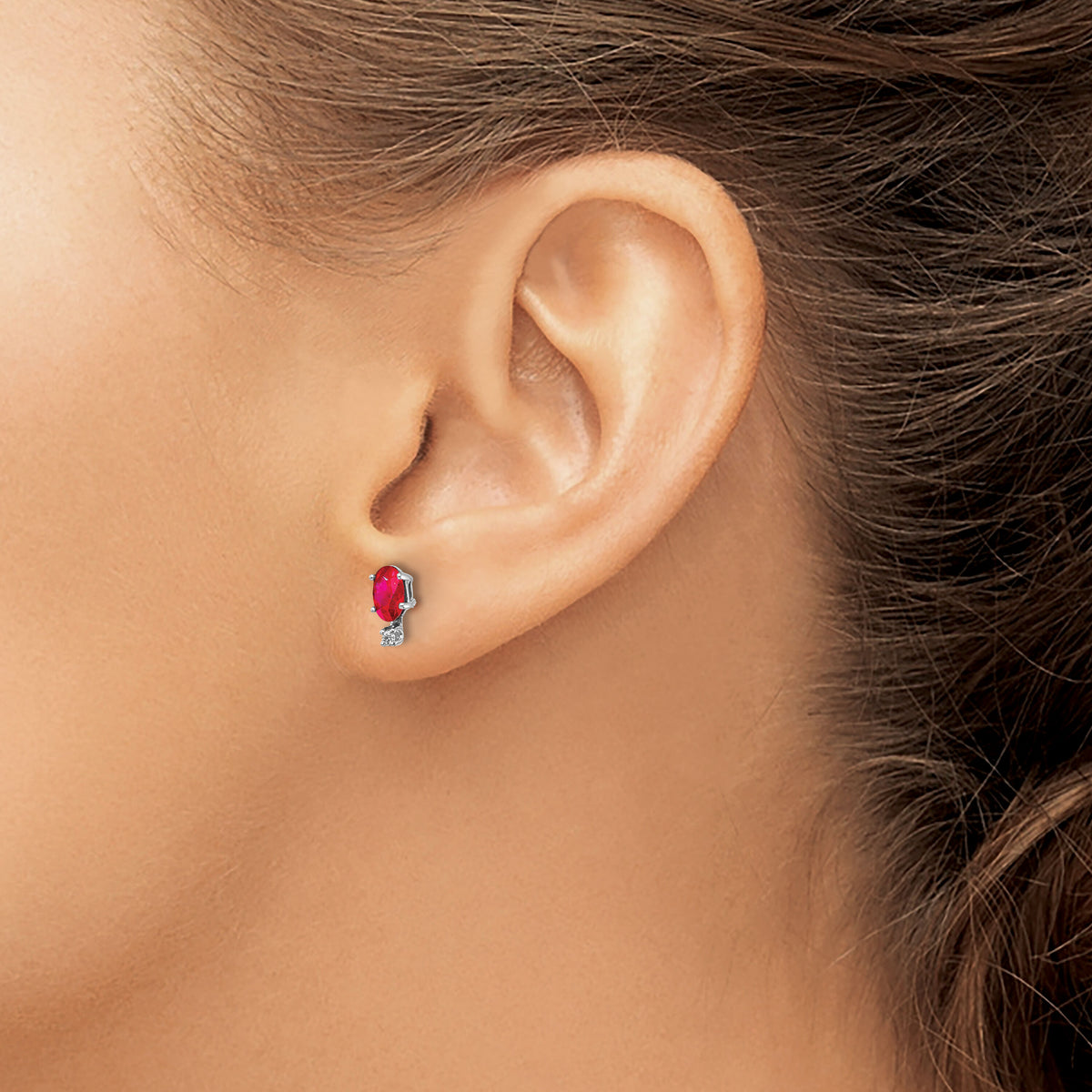14K White Gold Diamond and Ruby Birthstone Earrings-XBE186W