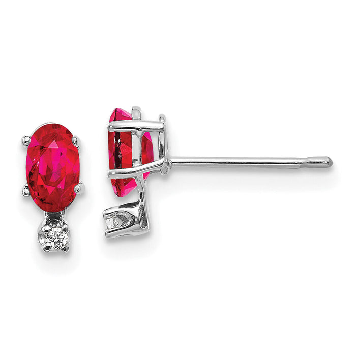 14K White Gold Diamond and Ruby Birthstone Earrings-XBE186W