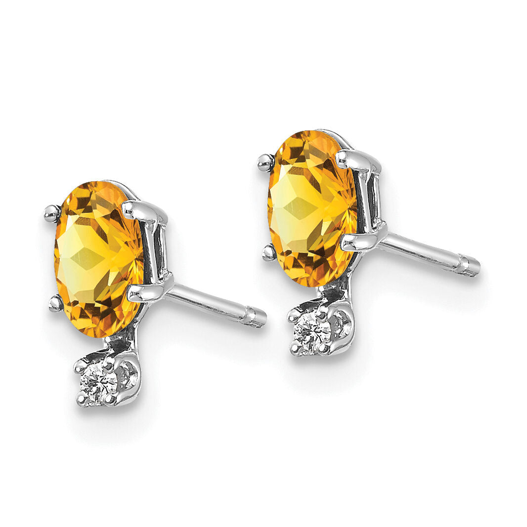14K White Gold Diamond and Citrine Birthstone Earrings-XBE190W