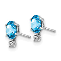 14K White Gold Diamond and Blue Topaz Birthstone Earrings-XBE191W