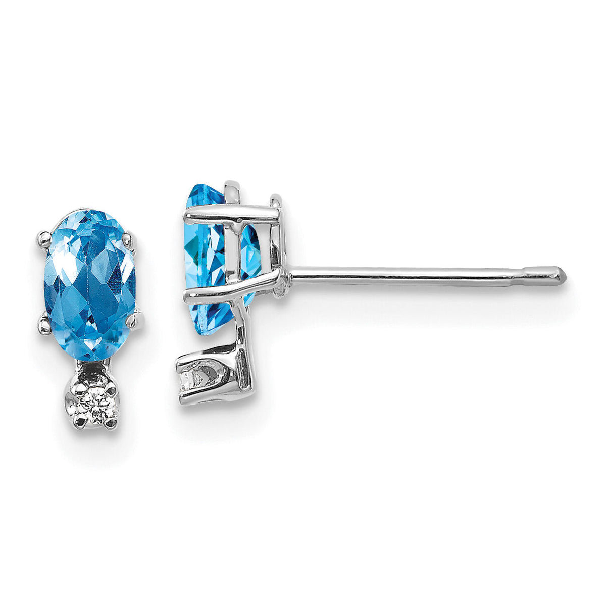 14K White Gold Diamond and Blue Topaz Birthstone Earrings-XBE191W