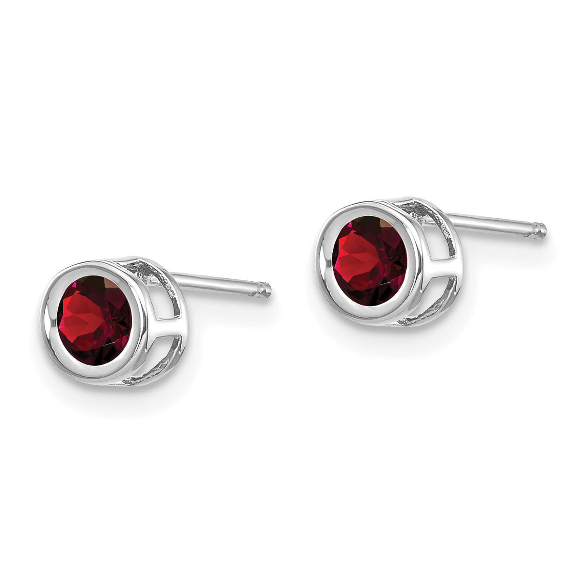 14k White Gold 4mm Bezel January/Garnet Post Earrings-XBE241