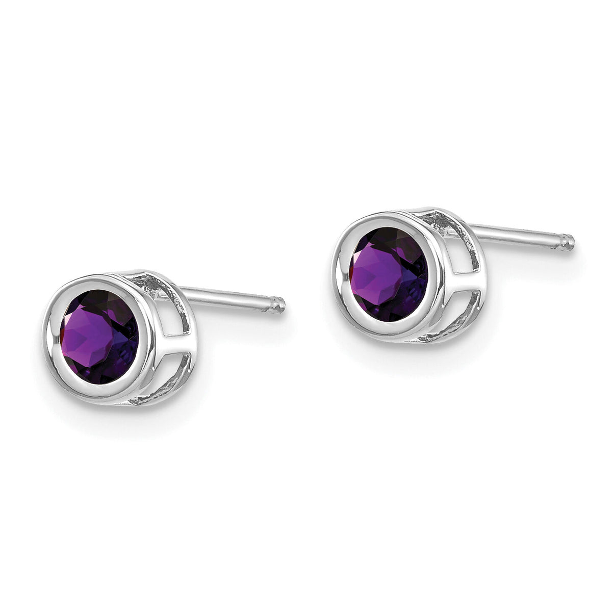 14k White Gold 4mm Bezel February/Amethyst Post Earrings-XBE242