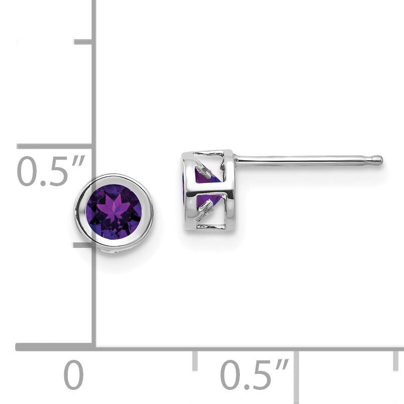 14k White Gold 4mm Bezel February/Amethyst Post Earrings-XBE242