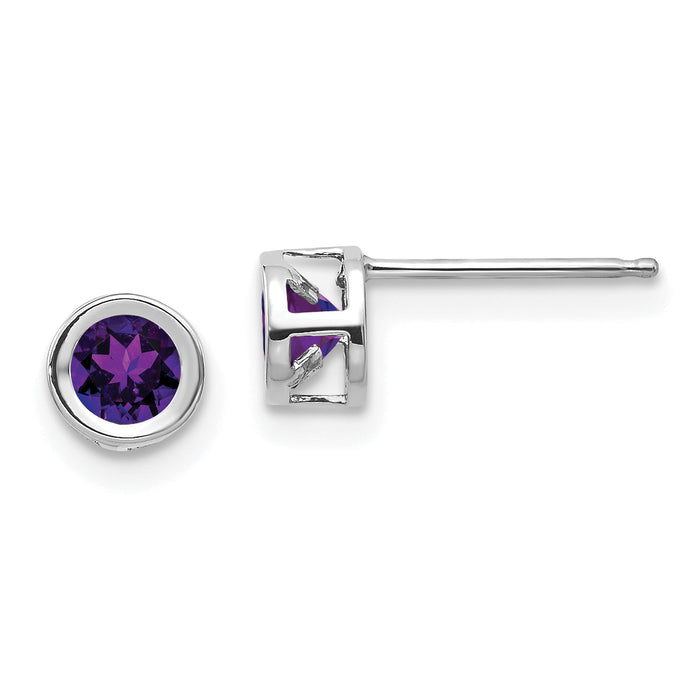 14k White Gold 4mm Bezel February/Amethyst Post Earrings-XBE242