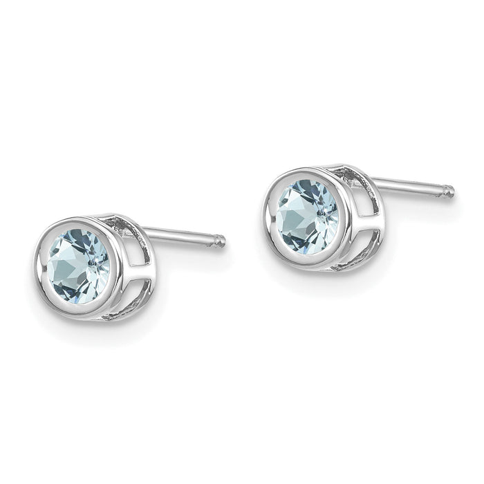 14k White Gold 4mm Bezel March/Aquamarine Post Earrings-XBE243