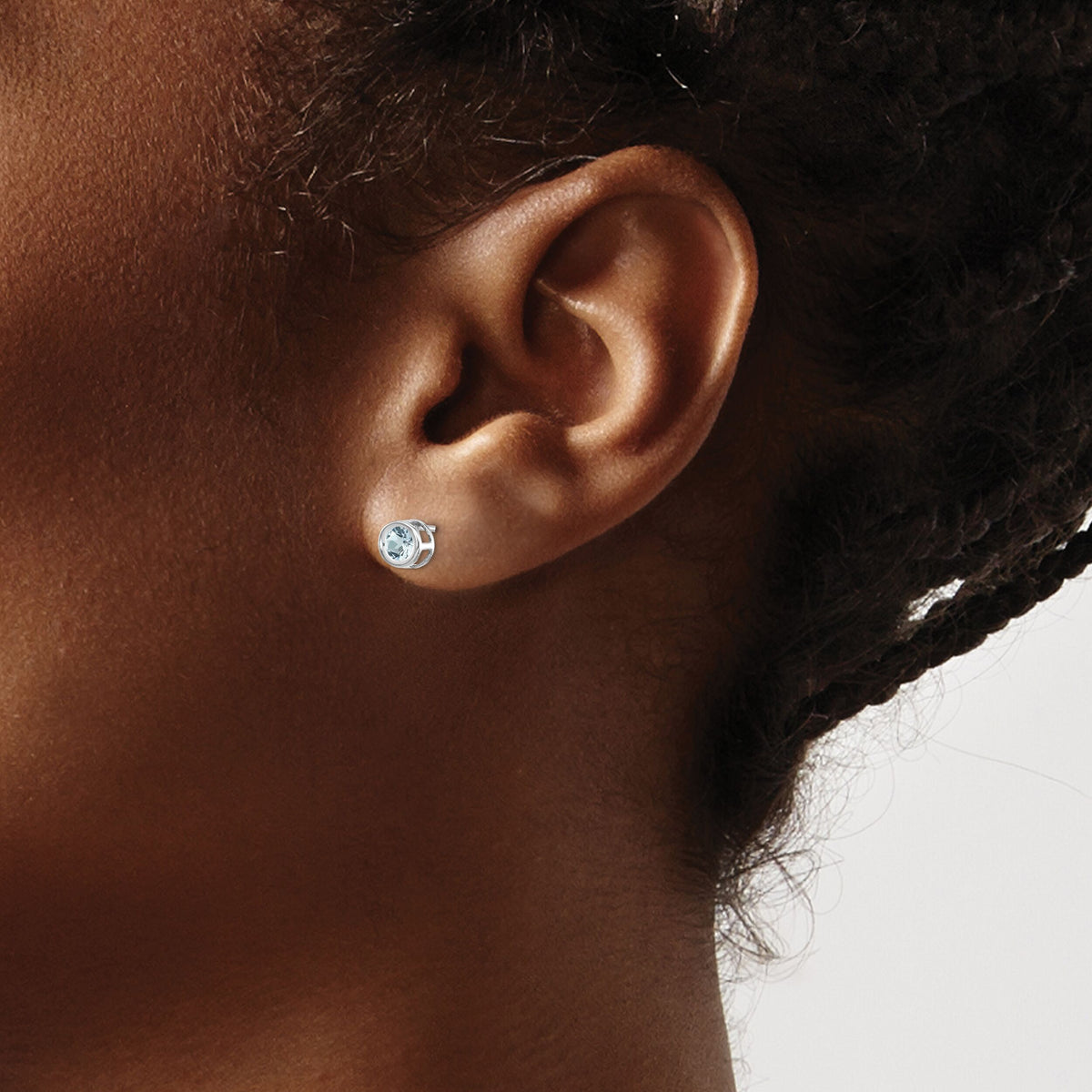 14k White Gold 4mm Bezel March/Aquamarine Post Earrings-XBE243