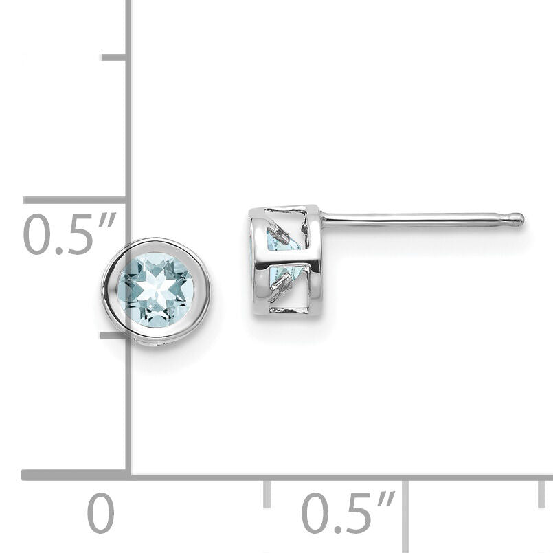 14k White Gold 4mm Bezel March/Aquamarine Post Earrings-XBE243
