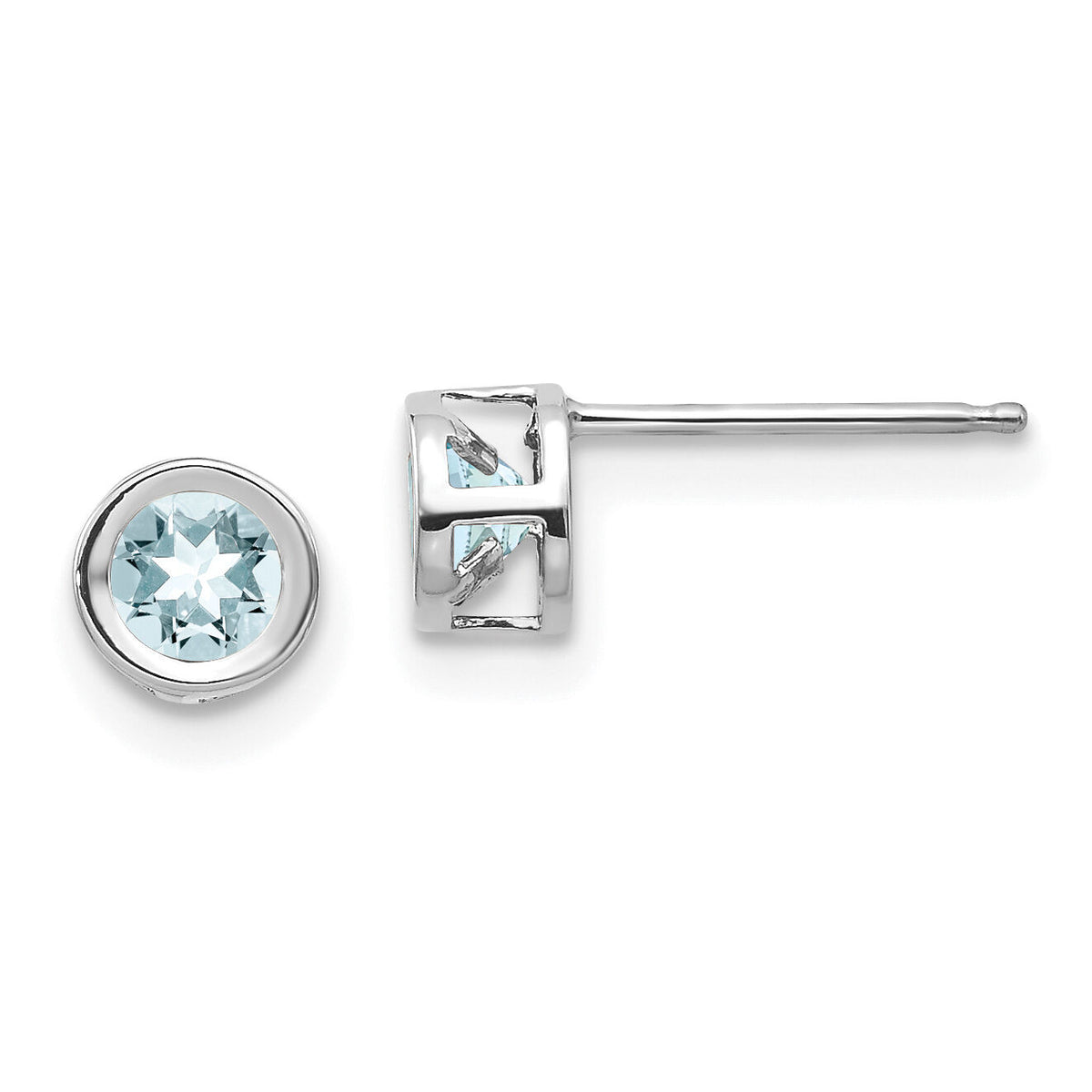 14k White Gold 4mm Bezel March/Aquamarine Post Earrings-XBE243