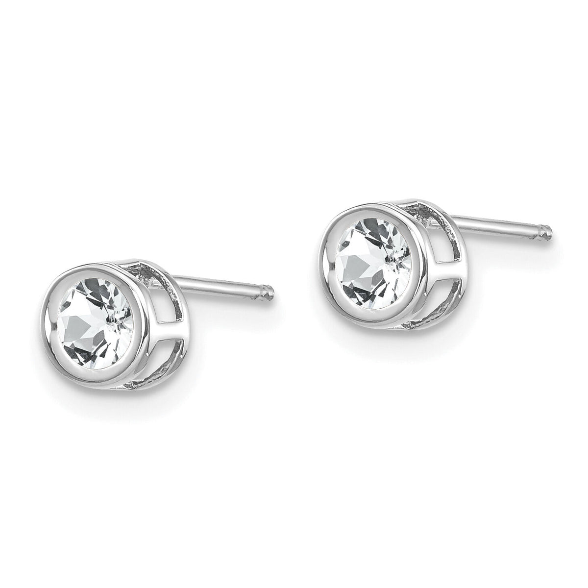 14k White Gold 4mm Bezel April/White Topaz Post Earrings-XBE244